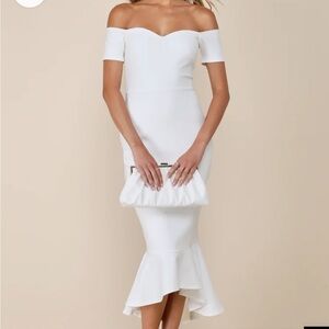 White Lulus Dress - How Much I Care Ivory Off-the-Shoulder Midi Dress